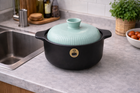 طنجرة بورسلان اسود وازرق