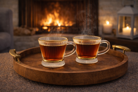 طقم 12 كاسة شاي مخطط بدون صحون