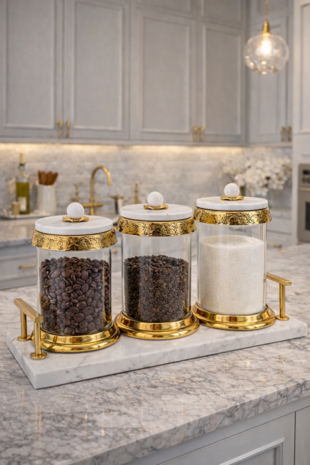 طقم سكريات شفاف هندي مع صينية حجر ماربل