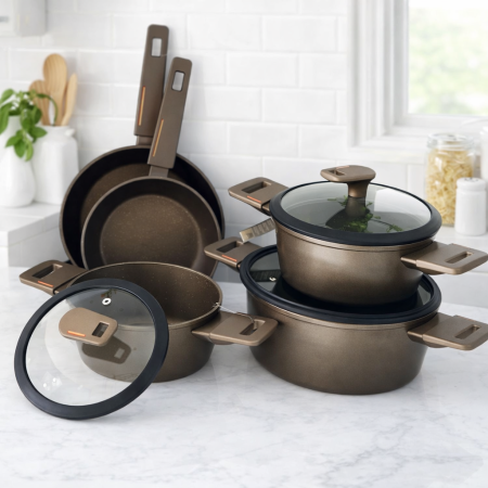 طقم طناجر + مقالي لون زيتي 18/20/24 + 18/22