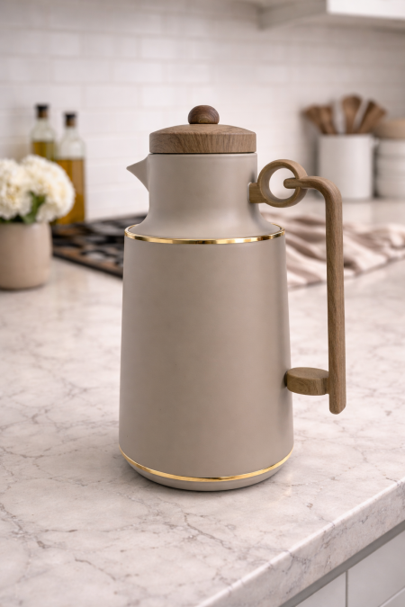 تيرموس رمادي مع خشب