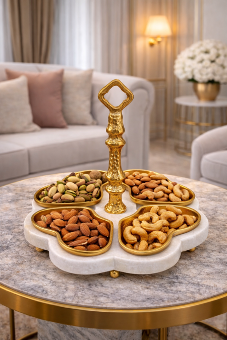 ستاند رخام مع 4 صحون هندي للتقديم