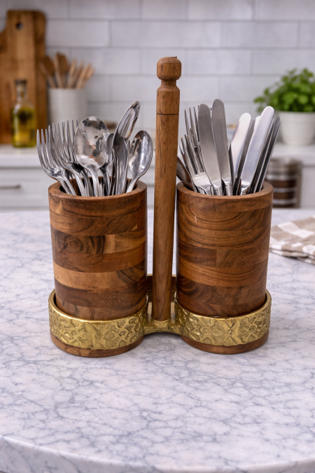 حمالة سكاكين وشوك خشب هندي