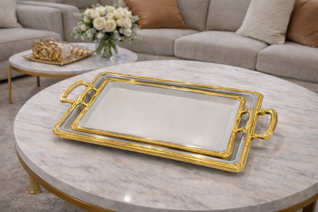 طقم صواني ابيض داير ذهبي