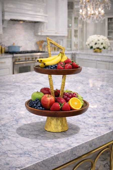 مضيفة تقديم خشب هندي طبقتين