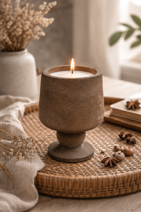 شمعة خشب مع قاعدة