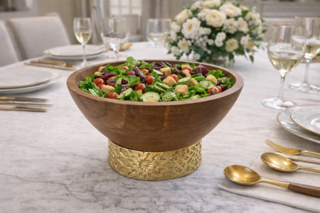 جاط تقديم خشب مع قاعدة نحاس ٣ احجام