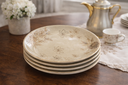 طقم 6 صحون مدور للتقديم - بيج