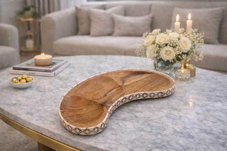 صحن تقديم خشب شكل هلال