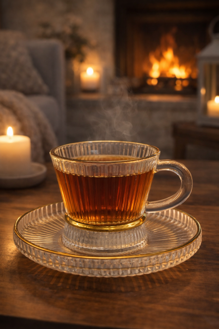 طقم 6 كاسات شاي / نسكافيه مع صحون