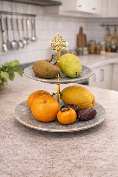 مضيفة طبقتين رمادي منقش للفواكه