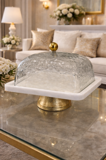 مضيفة رخام مربع قاعدة ذهبي