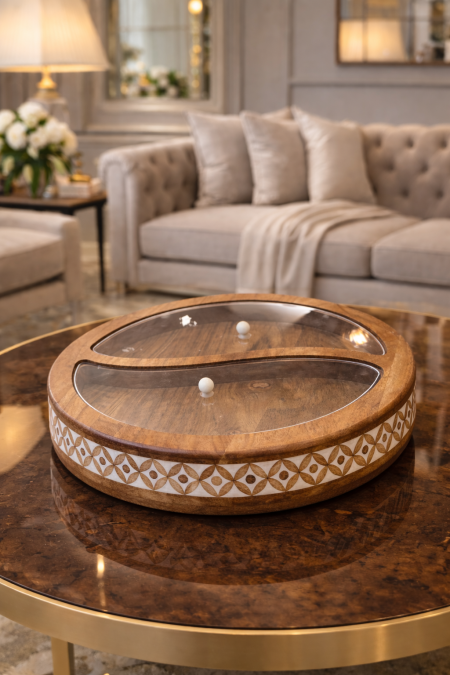 مضيفة خشب مدورة مقسمة تنين