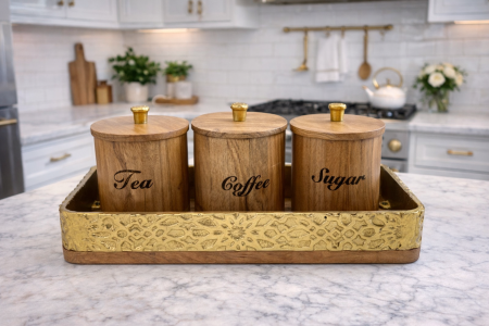طقم سكريات صينية مع 3 علب خشب هندي