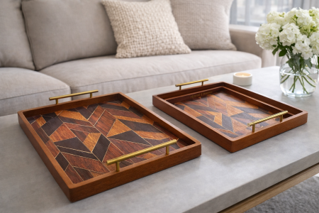 طقم صواني قطعتين مربع مزخرف