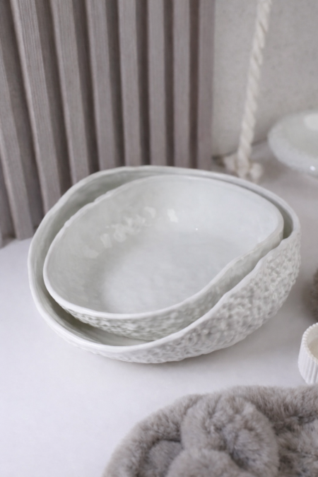 طقم قطعتين شكل صدفة للتقديم - ابيض صخرة