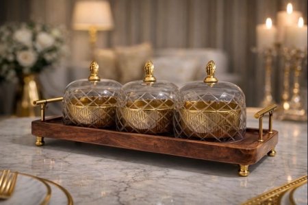 صينية تقديم هندي مع 3 علب