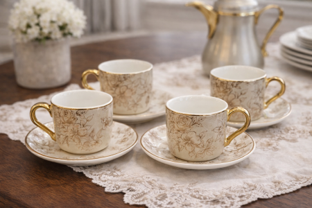 طقم 6 فناجين قهوة بيج مورد