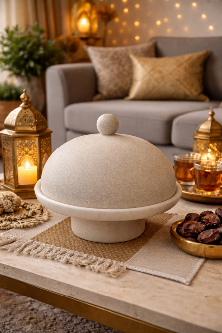 مضيفة رخام مدور مع قاعدة