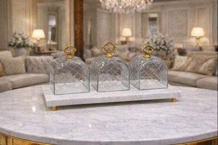 مضيفة مستطيل رخام مع غطا