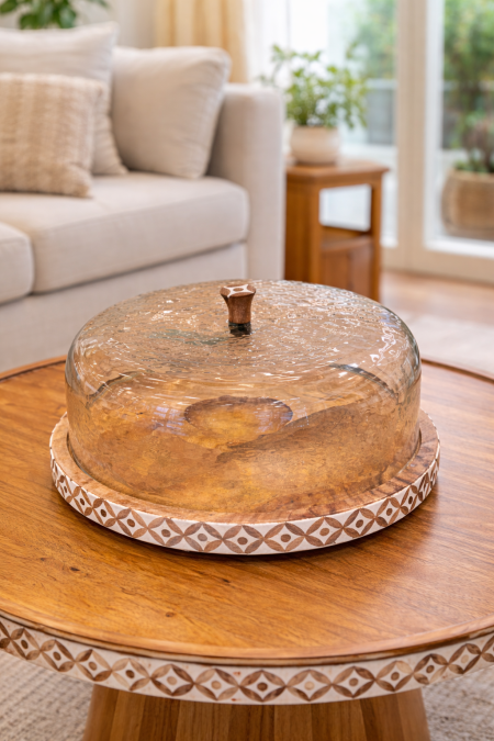 مضيفة تقديم مقسمة مع غطا زجاجي