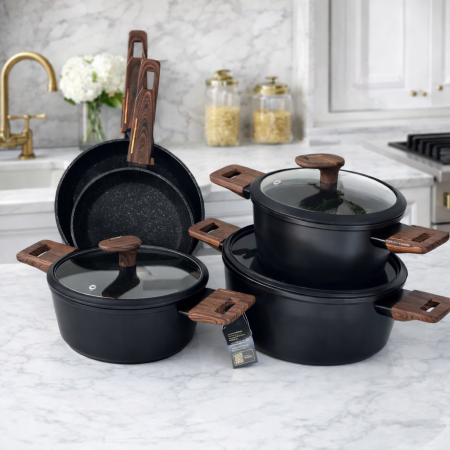 طقم طناجر + مقالي لون اسود  18/20/24 + 18/22