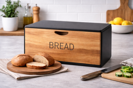 حافظة خبز معدن وخشب