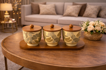 صينية مع 3 علب للتقديم مورد