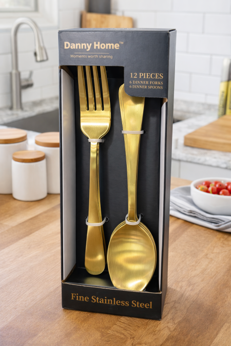 طقم 12 قطعة ذهبي / 6 ملاعق + 6 شوك