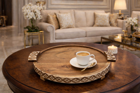 صينية خشب مدور