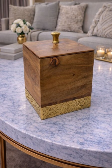 سلة مهملات خشب هندي