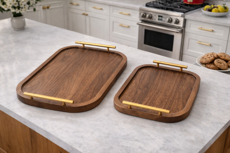 طقم صواني خشب قطعتين