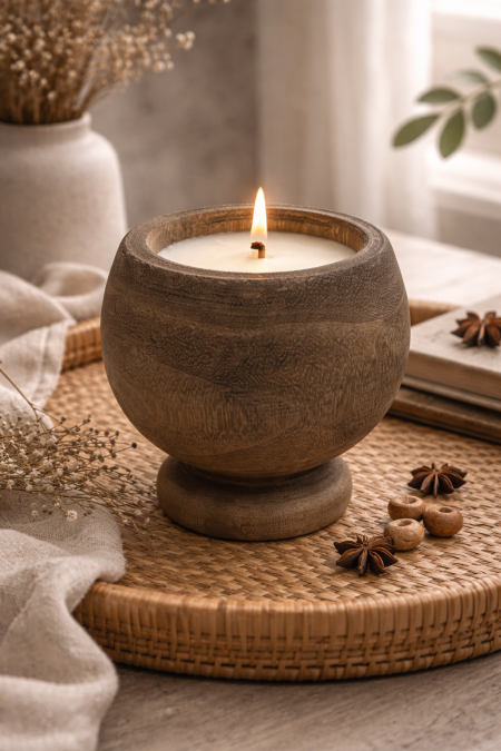 شمعة خشب مدور مع قاعدة