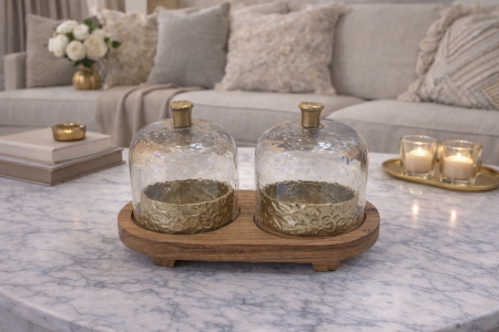 مضيفة ثنائية للتقديم خشب هندي