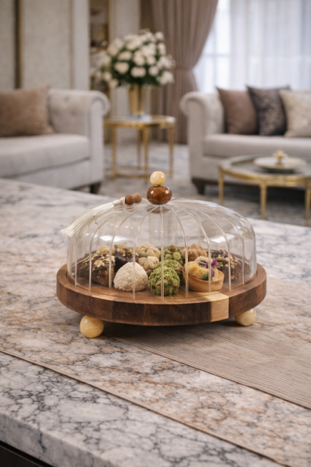 مضيفة كيك الاحجار الكريمة خشب غطا زجاج