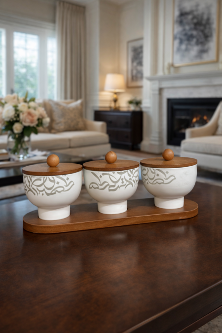 طقم صينيه مع 3 علب للتقديم