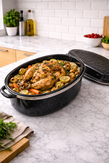 طنجرة فرن مع غطا - للدجاج