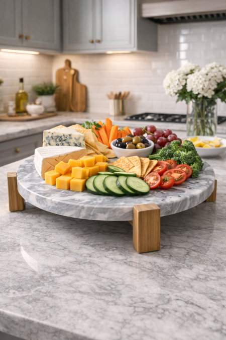 بلترز تقديم رخام مع قاعدة خشب