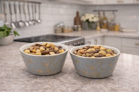 طقم 6 صحون مكسرات رمادي منقش