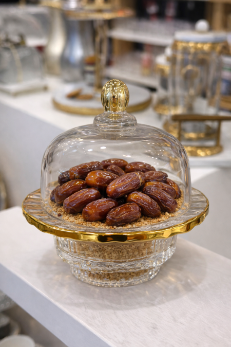 مضيفة شفاف مع ذهبي حجم صغير للتمر