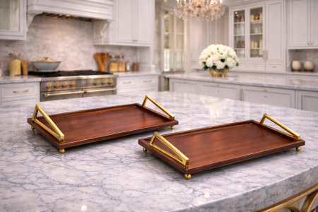 طقم صواني خشب هندي قطعتين