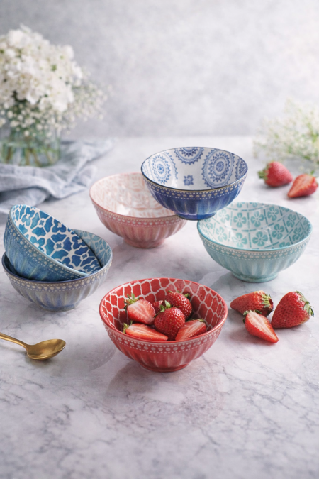 طقم زبادي ملون محزز 6 قطع