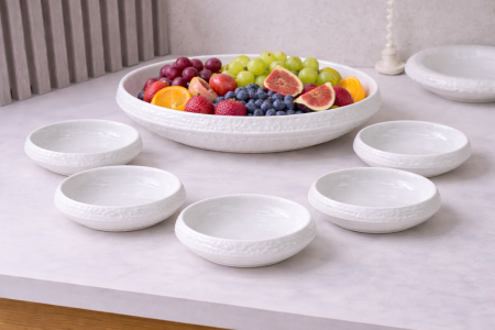 طقم 7 قطع جاط مع 6 صحون للتقديم - ابيض صخرة