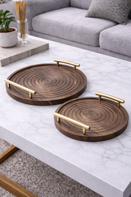 طقم صواني قطعتين مدور محفر