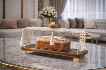 مضيفة كيك انجلش خشب غطا اكريلك