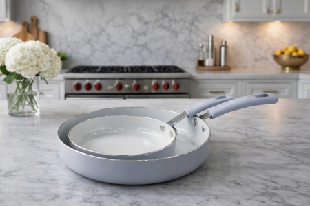 طقم مقالي قطعتين لون ازرق فاتح مقاس 20/26 cm