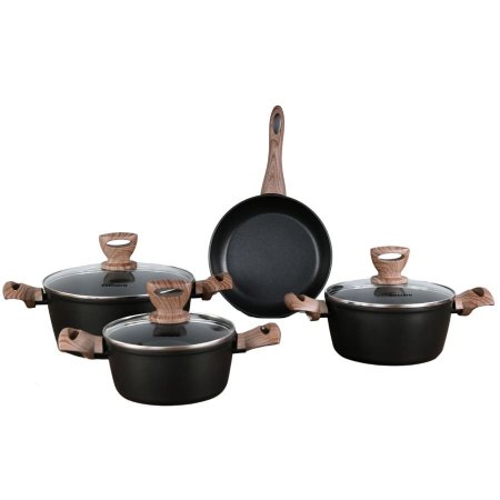 طقم كولينيرا 3 طناجر +مقلى  اسود وخشب