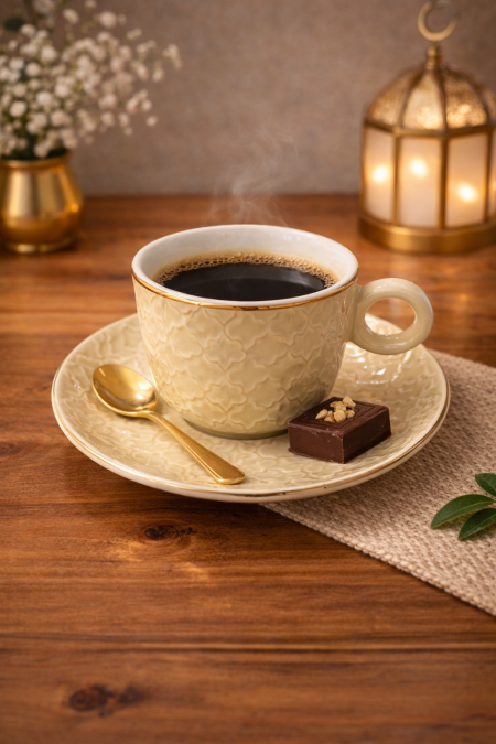 طقم 6 فناجين قهوة مع صحون - بيج