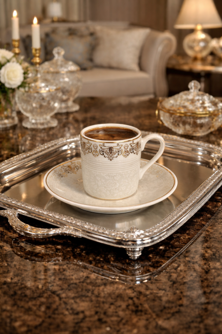 طقم 12 فنجان قهوة ابيض مزخرف