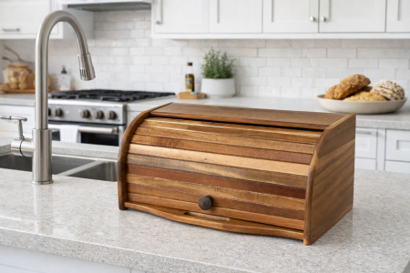 حافظة خبز خشب طبيعي 